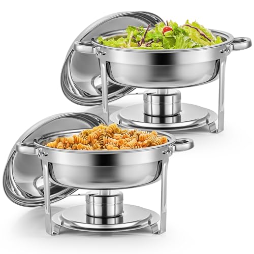 Wilprep 2er Set Rund Chafing Dish Set 5L Speisenwärmer Edelstahl Buffet Wärmebehälter Suppenwärmer Bain Marie Speisen Warmhaltebehälter für Restaurants, Buffets, Schulen