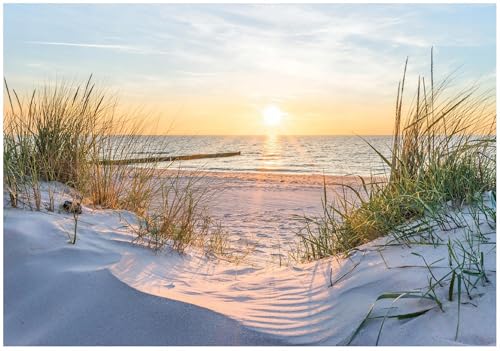 WallArena - Vlies Fototapete Meer 350x250 cm - Fototapeten - Tapeten - für Wohnzimmer Schlafzimmer - Vliestapete Wandtapete Tapete 3D Effekt- inkl. Kleister - Landschaft Strand Sonnenuntergang Natur