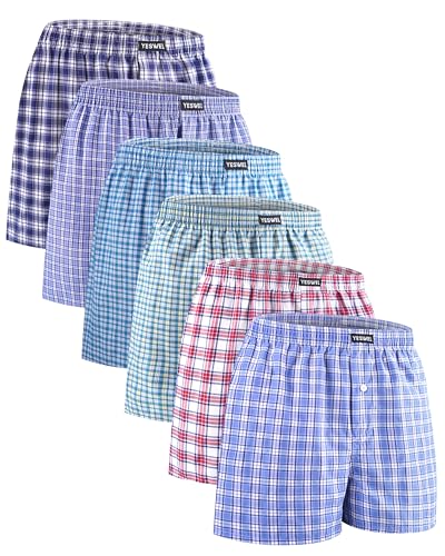 YESWEL Boxershorts Herren 6er Pack, 100% Baumwolle American Unterhosen, Atmungsaktive Unterwäsche, Weit Retroshorts Männer (Mehrfarbig 01, XL)