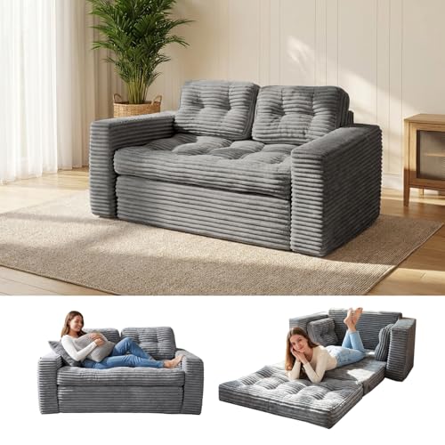 Toemics Bodensofa Schlafsofa Bed mit Pillow Back Support Armrest 140 cm Breit Klappbar Sofa 2-in-1 Design für Wohnzimmer, Schlafzimmer und Gästezimmer Dunkelgrau
