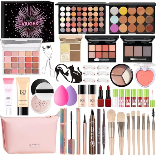 Professionelles Make-up Sets, Schminke Set Frauen, All in One Makeup Kit, Schminkset Teenager Mädchen mit Primer Foundation Lidschatten Concealer Palette Rouge Lipgloss Lippenstift Mascara Eyeliner