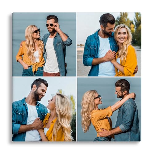 Cimpress Personalisierte Leinwand Fotocollage, 30x30 cm, Gestalten Sie Ihre eigene Fotoleinwand, Personalisierte Wanddekoration mit Fotos, Quadratisch 4Fotos