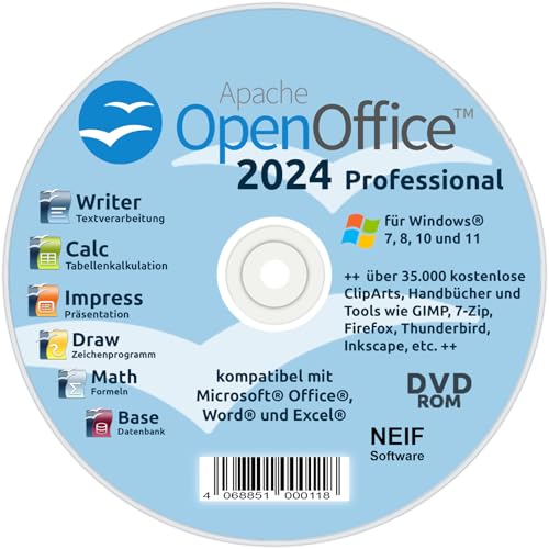 Open Office 2024 Professional auf DVD - kompatibel mit Microsoft® Office® Word® und Excel® - für Windows 11/10/8/7