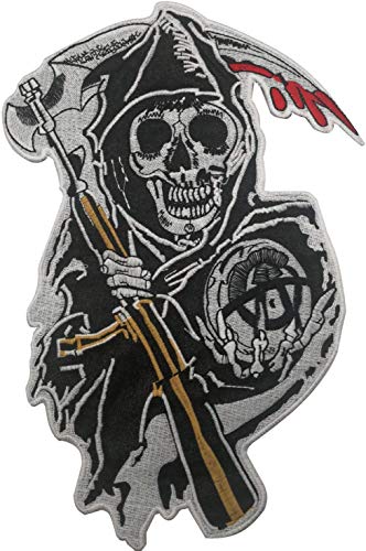 ODSS Sons of Anarchy Sensenmann Motorrad Biker Stil Groß Bestickt Aufnäher Applikation für Kleidung MC Westen Jacken Rucksäcke 32 x 21 cm