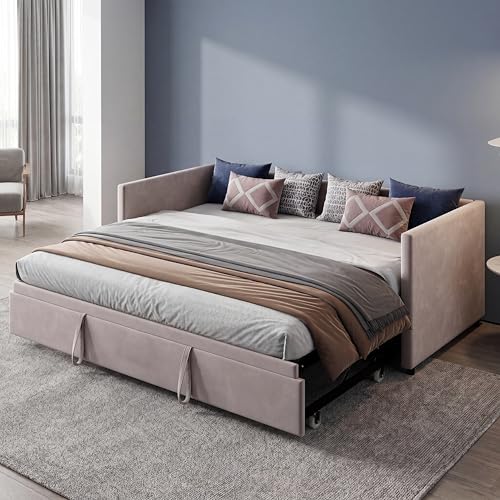 YNYHTER Schlafsofa 90/180 x 200 cm,Tagesbett Ausziehbar,Schlafsofa 200 cm Breit,Schlafcouch Ausziehbar,Schrankbett mit Sofa Polsterbett Doppelbett,Samt,ohne Matratze (Grau, 90/180 x 200 cm)