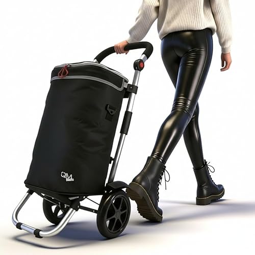 EINKAUFSTROLLEY 40 L faltbar 3in1 mit Kühltasche, schwarz Alurahmen frisch klappbar, robust kugelgelagert
