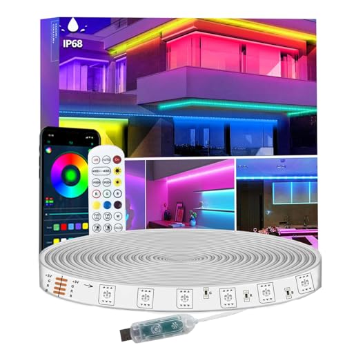 Bvokon 3m RGB LED Streifen, IP68 Wasserdicht, 5V USB Betrieben, Musik Sync, Bluetooth App/RF Fernbedienung, Lichter für Balkon, Deck, Camping, Garten, Schlafzimmer, Dekor