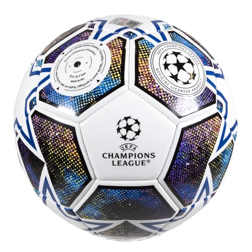 Hy-Pro UEFA Champions League Fußball, Größe 5, offiziell lizenziert, Training, Match, Merchandise, Sammlerstück für Kinder und Erwachsene, tolles Fußballgeschenk, Weiß/Blau/Grün