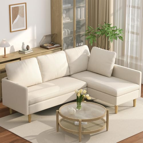 Blishom Ecksofa mit Schlaffunktion, L-Form Schlafsofa 3-Sitzer, Beige