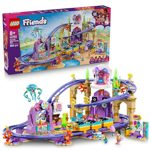 LEGO Friends Meerjungfrauen-Achterbahn - Interaktives Spielzeug mit 3 Wagen, Shop, 5 Minifiguren und Zubehör - Kinderzimmer Deko - Geschenkidee für Mädchen ab 8 Jahren - 42703