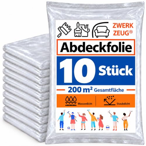 10x ZWERKZEUG® 10 Stück Set je 4m x 5m Maler Abdeckfolie Transparente Staubschutzfolie Plastikplane Allzweck-Folie Malerplane Malerfolie Abdeckvlies Abdeckplane Malerarbeit (Normal x 10 Stück)