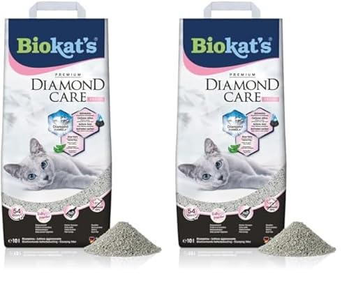 Biokat's Diamond Care Fresh Katzenstreu mit Babypuder-Duft - Feine Klumpstreu aus Bentonit mit Aktivkohle und Aloe Vera - 1 Sack (1 x 10 L) (Packung mit 2)