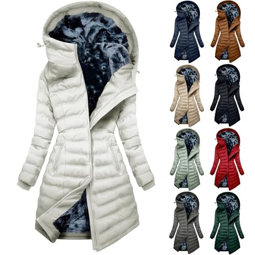 Wintermantel Damen Lange Steppmantel Fleece Gefüttert Steppjacke Dicker Warm Elegant Parka Winter Jacke mit Kapuze Wasserdicht Winddicht Damenmantel Mantel Einfarbig Bequemes Sportjacke Outdoorjacke