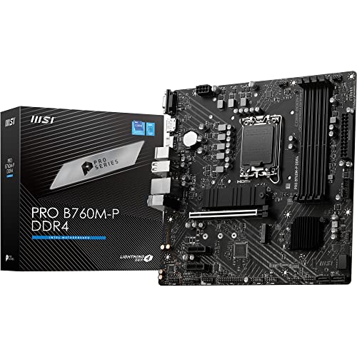 MSI PRO B760M-P DDR4 Mainboard, Unterstützt Intel 12., 13. & 14. Gen Core Prozessoren, LGA 1700, DDR4 Memory Boost 4800+MHz/OC, PCIe 4.0 x16 Slot, M.2 Gen4 Slots, Micro-ATX,divers,M-ATX
