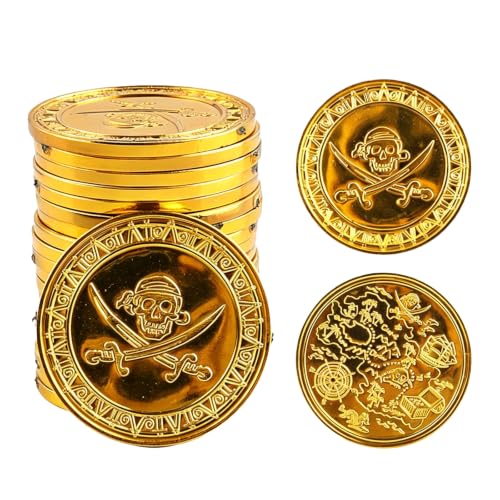 100 Stück Piraten Goldmünzen, Goldmünzen mit Piraten und Karte, Spielgeld für Kinder, Partytaschenfüllungen, kleine Geburtstagsgeschenke für Kinder, Ausrüstung für Piratenspartys zum Schatzsuchen