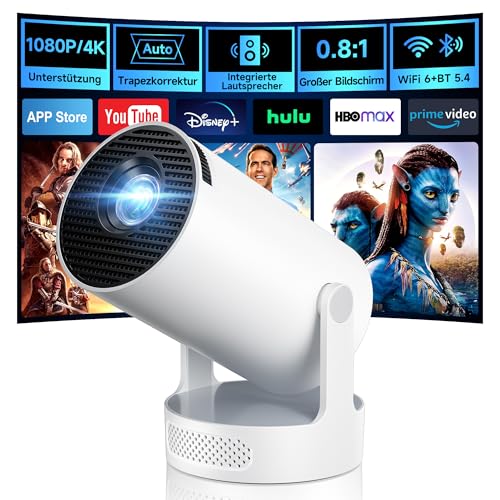 Mini Beamer, Philoent Smart Projektor 4K/1080P Unterstützt Neueste Apps WiFi 6 Bluetooth 5.4 Auto Screen Trapezkorrektur Niedriges Rauschen, Ultrakurzdistanzbeamer bietet großes Bild im kleinen Raum