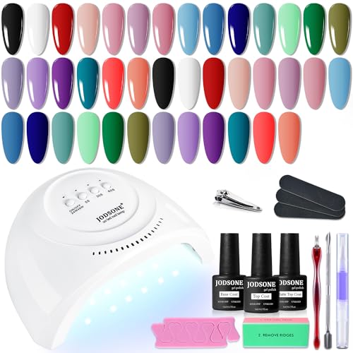 JODSONE UV Gel-Nagellack-Set in 20 Farben mit UV-Licht, Basis- und Decklack, matt, hochglänzend, leuchtendes Nagelgel, ausgestattet mit Maniküre-Werkzeugen…