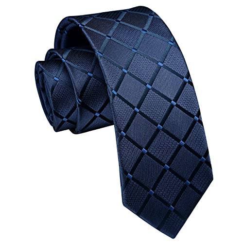 Enlision Plaid Herren Krawatte Navy Blau Schmale Krawatte Seide Krawatten für Formelle Büro oder Hochzeit Business 6cm