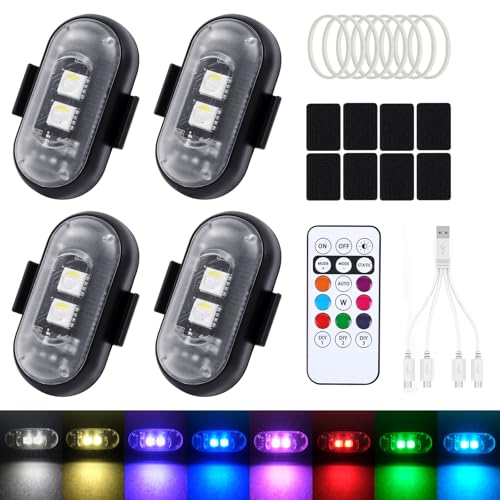 FIVAVA 4 Stück Kabellose LED Lichter Auto,8 Farben LED-Blitzlicht mit Fernbedienung,USB-Aufladung Antikollisionslichter für Auto,Motorrad,LKW