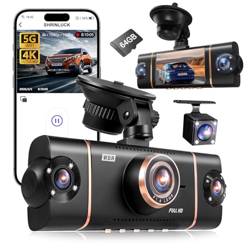 4 Kanal Dashcam Auto Vorne Hinten 4K/1080P,360° Dasch-Cam Auto mit 64GB SD-Karte,4X 140° Weitwinkel,WDR Nachtsicht (8 IR-LEDs),G-Sensor,Dashcam mit parküberwachung,Loop-Aufnahme,WiFi App