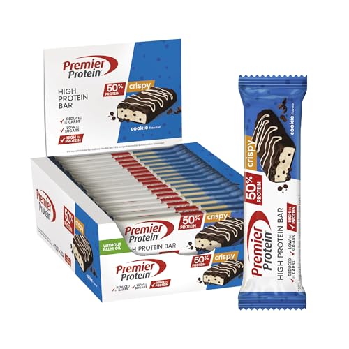 Premier Protein - High Protein Bar 50%+Crispy - Cookie - 16x40g - Low Sugar - Low Carb - palmölfrei