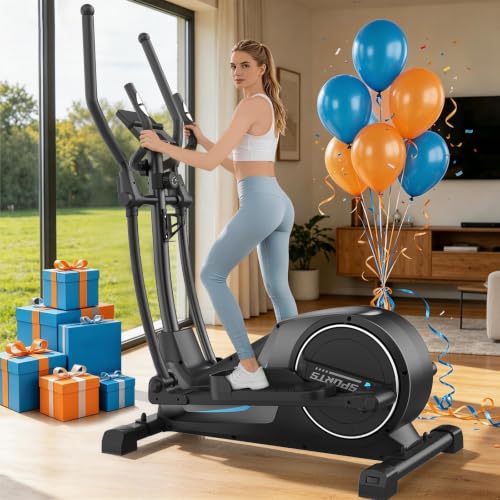 Cowmew Crosstrainer für Zuhause, Ultraleiser Magnetischer Ellipsentrainer mit 16 Widerstandsstufen, 8 kg Schwungrad, 42 cm Schrittlänge, Belastbarkeit 150 kg, LCD-Monitor mit APP