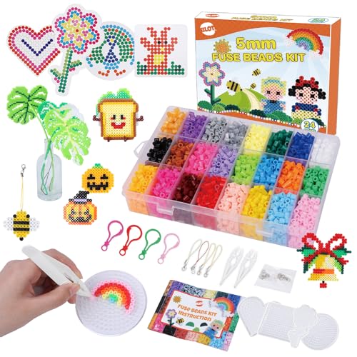 BLOT 4000 Bügelperlen Set 24 Farben Bügelperlen für Kinder Mädchen Jungen DIY Steckperlen mit Platte Zubehör Muster in Organizerbox, 5mm