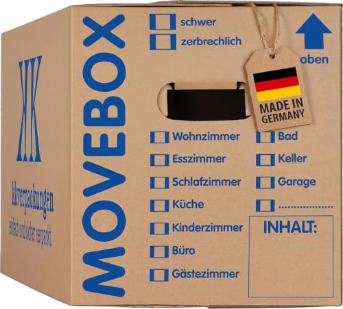 KK Verpackungen 10 x Umzugskartons Movebox 2-wellig doppelter Boden in Profi Qualität 634 x 290 x 326 mm