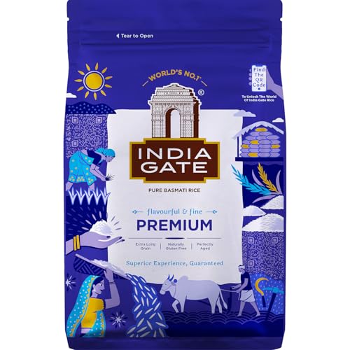 INDIA GATE Premium Basmati Reis – Feiner, aromatischer Langkornreis aus Indien, feines Langkorn (1 x 5 kg)