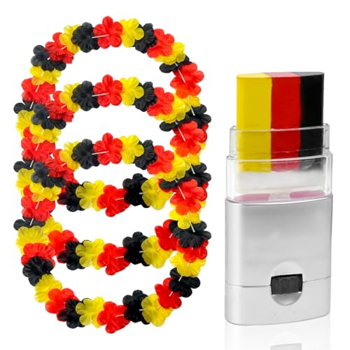 4-Teilig Deutschland Fanartikel, Schwarz Rot Gelb Blumenkranz Kette & Deutsche Dekoration, Deutschland Kette für WM 2026, Fanartikel Deutschland Deko für Fußball Party, Public Viewing Nationalfeiertag