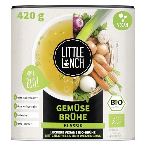 Little Lunch Gemüsebrühe Bio | Gemüsebrühe Klassik | 100 Prozent Bio-Qualität | Veggie | Ohne zugesetzten Zucker | Ohne Geschmacksverstärker | Ohne Hefe | Ohne Palmfett | Ohne künstliche Zusätze|420g