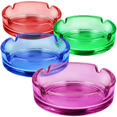 com-four® 4X Aschenbecher aus Buntem Glas - farbige Tischaschenbecher für Zigaretten - Abascher für Haushalt und Gastronomie - Rauchwarensammler 5 mm Dickes Glas (04 Stück - 4 Farben)