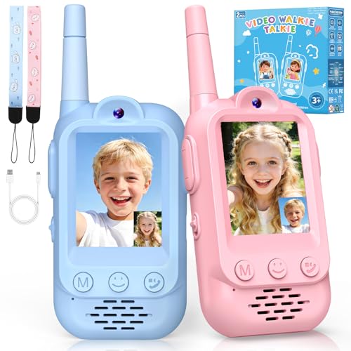 Video Walkie Talkie Kinder, Geschenk Junge Mädchen 3 4 5 6 7 8 Jahre Walki Talki Aufladbar Outdoor Spielzeug ab 3-12 Jahre Mädchen Kinderspielzeug ab 3-8 Jahre Jungen Geburtstagsgeschenk für Kind