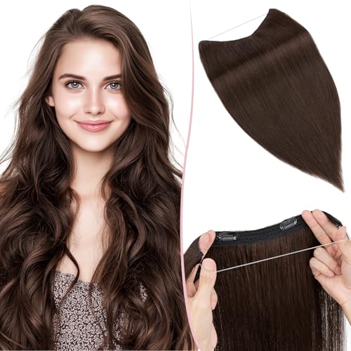SEGO Pro Extensions Echthaar mit Draht Unsichtbarem Haarverlängerung 1 Tresse Haarteil 100% Remy Human Hair Secret adjustable 40 cm - 65g Dunkelbraun#2