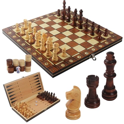 Schachspiel,3-in-1MagnetischesSchachspielausHolz, 34 x 34 cm Schachspiel Magnetisch,Faltbares magnetisches schachspiel, Schach für Kinder, geeignet für Partys, Familienaktivitäten