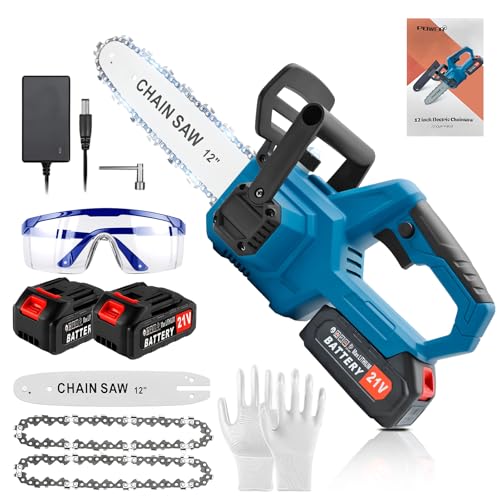 BIAOQINBO Kettensäge mit Akku, 12 Zoll 21v Elektrische Akku Kettensäge Tragbare mit Bürstenlosem Motor für Schneiden von Ästen Bäume Gartenarbeiten Wälder(Blau)