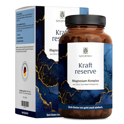 NATURTREU® Magnesium Komplex hochdosiert - Komplex mit: Magnesiumcitrat, Bisglycinat, Magnesium Malat und Magnesiumoxid - Vegan - 180 Kapseln