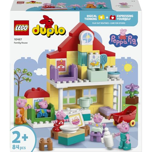 LEGO DUPLO Peppa Pig Familienhaus 10467 | Spielzeug ab 2 Jahren für Jungen und Mädchen, Montessori Spielzeug mit 5 Figuren und Puppenhaus Zubehör, Geschenk, 84 Teile