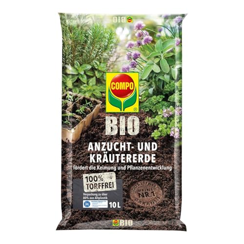 COMPO BIO Anzuchterde und Kräutererde, Erde für Aussaaten, Kräuter, Stecklinge und Jungpflanzen, Blumenerde, Torffrei, 10 Liter