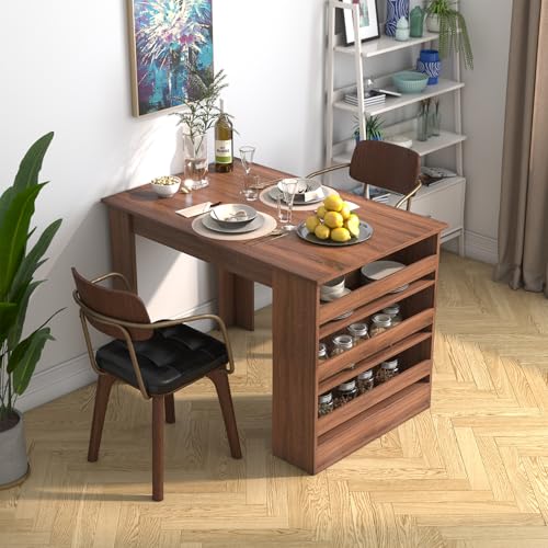 FurnitureR Esstisch, Essgruppen, Küchentisch für 2-4 Personen mit 3 offenen Weinregalen, für kleine Räume, Esszimmer, Küche, 110 x 70 x 75 cm, Braun