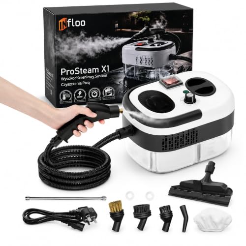 INfloo ProSteam X1 Dampfreiniger 2500W, 1,2 l Wassertank, 6 Dampfstufen, Handdampfreiniger für Boden, Fenster, Bad, Küche, Fugen, Auto und Felgen, 4,5 bar, Aufheizzeit 15 Sekunden
