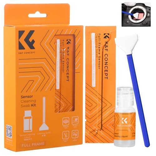 K&F CONCEPT Sensor Reinigungsset mit 10pcs Mikrofaser Swabs 24mm für Vollformat-Kameras und 20ml Flüssig-Reiniger Reinigungs Kit für DSLR Kamera Objektive Filter