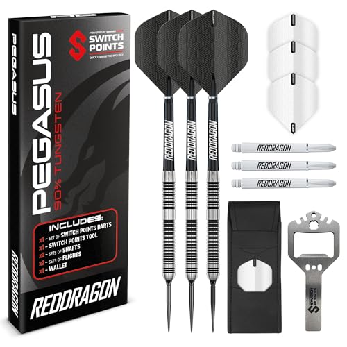 RED DRAGON Darts - Pegasus Switch Points Dartpfeile – Steel Tip Darts 23g | Profi 90% Tungsten Steeldarts | Dart Set mit Fluge, Schäften & Etui