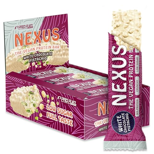 Protein Riegel Vegan WHITE CHOCOLATE PISTACHIO 12x NEXUS Protein Bar - unglaublich lecker & cremig - 26% Protein - nur 115 kcal - ohne Zucker-Zusatz - high Fiber - perfekt als Protein-Snack - 12x30g