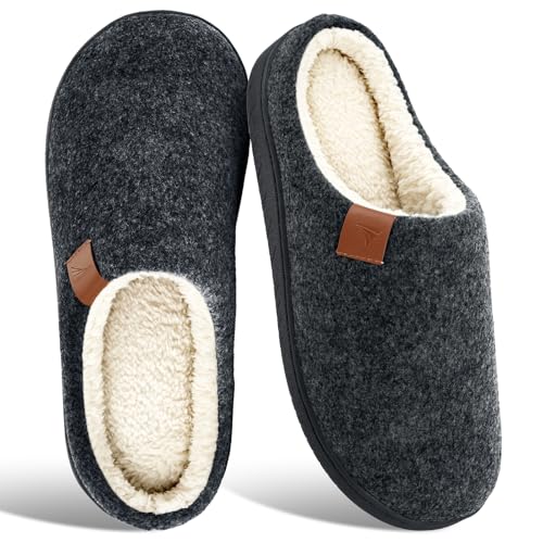 SROTRAS Hausschuhe Herren Warme Winter Pantoffeln Herren Bequem Filzpantoffeln Rutschfeste Mens Slippers Innen & Außen,Schwarz,44-45 EU