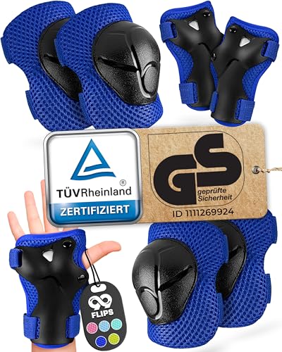 99FLIPS Knieschoner Kinder Inliner Schoner Kinder - Protektoren - Flash - Größe S/M Blau - Knieschützer, Ellenbogenschützer & Handschützer - Schoner Set Schützer Inliner