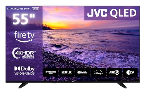 JVC Fernseher 55 Zoll Fire TV 4K QLED Smart TV mit Dolby Vision HDR, Dolby Atmos, Alexa Sprachsteuerung und Triple Tuner, UHD Fernseher LT-55VRQ3555 (2026)