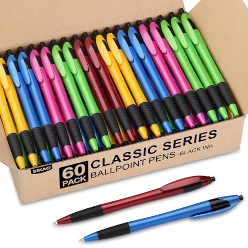 Sikao Kugelschreiber Set 60 Stück, Gripped Slimster Stifte mit Komfortgriff, 1.0mm Schwarze Tinte, Glattes Schreiben, Kugelschreiber Großpackung für Büro, Schule & Gastronomie