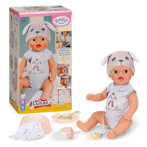 BABY Born Lukas 36 cm Babypuppe im Hunde-Strampler mit 7 Funktionen