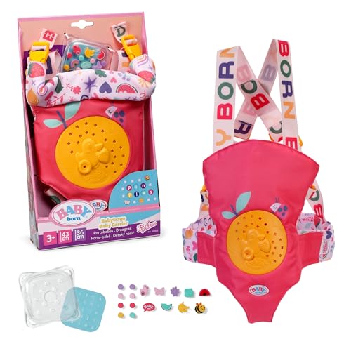 BABY born Babytrage Pin-Play, Puppentrage mit verstellbarem Gurtsystem für Verschiedene Kindergrößen, inkl. Box mit Pins zum Verzieren, 837603 Zapf Creation